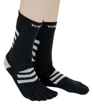 TOETOE - Mens & Ladies Outdoor 3D Terry Walker Cushioned Wool Toe Socks - Black & Grey