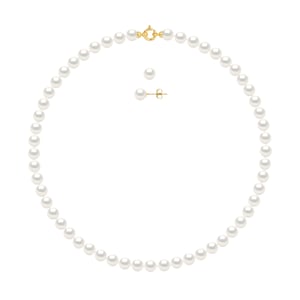 DIADEMA - Set - Necklace/Earrings - Real Freshwater Pearls - Yellow Gold
