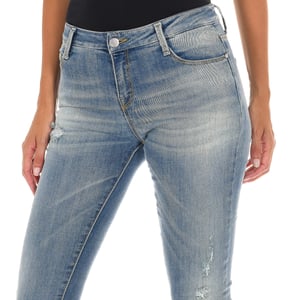 Lange denim broek versleten en gescheurd effect 10DB50305 vrouw