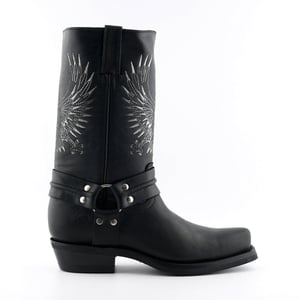Grinders Cowboy Boots i svart läder för herrar-Bald Eagle