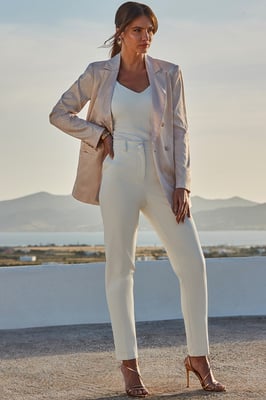 Champagne Gold Animal Jacquard Satin Double Breasted Blazer