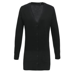 Premier Womens/Ladies Longline V Neck Knitted Cardigan (Black)
