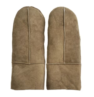 Womens Tan Genuine Real Sheepskin Suede Mittens Warm Gloves