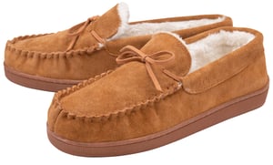DUNLOP - Mens Real Suede Leather Fleece Lined Moccasin Slippers (9, Dark Brown)