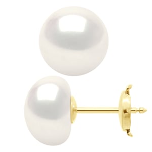 Oorbellen in Geel Goud 375 en Echte Cultiveerde Zoetwaterparels Knop 10-11 mm