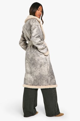 Vintage Look Longline Belted Aviator Jacket