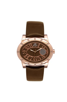 Yonger and Bresson: Brown Leather Band with Rose Gold Bezel and Numerals Watch