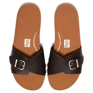 FitFlop Iqushion adjustable buckle leather slides