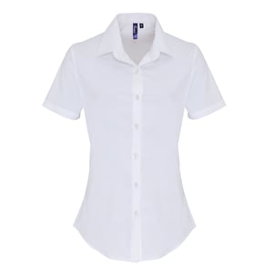 Premier Dames/dames Stretch Fit Poplin Korte Mouw Blouse (Wit)