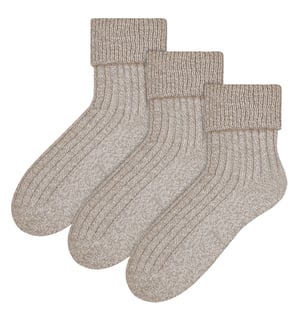 3 Pairs Womens Wool Bed Socks | Steven | Luxury Warm Lounge Sleep Socks - Beige
