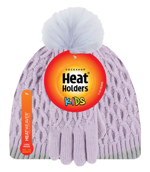Heat Holders Meisjes Thermische Pom Pom Muts En Handschoenen - Lavendel Vorst