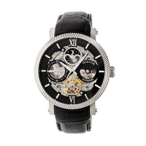 Heritor Automatic Aries Skeleton Leather-Band Watch