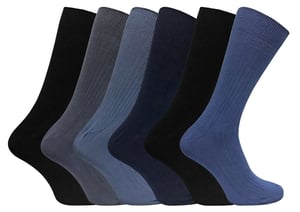 6 Pack Mens Soft 100% Cotton Breathable Coloured Ribbed Dress Socks