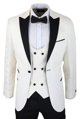 Heren beige smoking blazer vest brokaat ivoor satijn paisley dinerjas