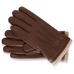 Barneys Originals Gift Boxed Brown Goat Leather Glove with Cream Knit Cuff