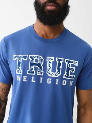 Short Sleeve Paisley Flock Tee in Blue