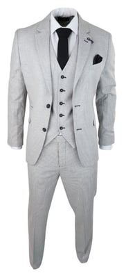 Heren 3-delig lichtgrijs geruit tweed retro klassiek pak