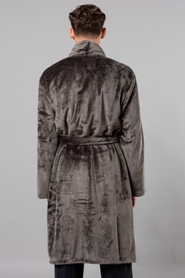 Dark Grey Plush Shawl Collar Dressing Gown
