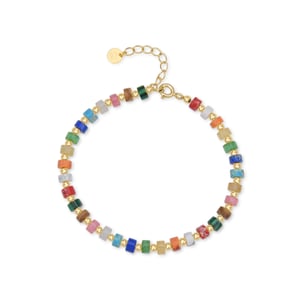 Luxenter Sterling Zilveren 925 Armband met Veelkleurig Kristal Afgewerkt in 18K Geel Goud - Ihun