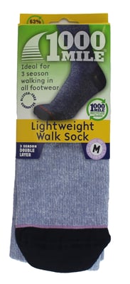 1000 Mile - Ladies Lightweight Walking Repreve Breathable Anti Blister Socks - Cornflower Marl
