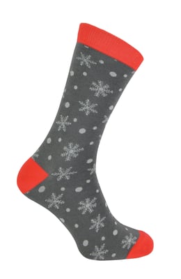 Mr Heron - Mens Christmas Socks | Novelty Bamboo Socks | Ruldoph & Santa Patterned Socks | Gift for Him - Snowflakes (Grey)