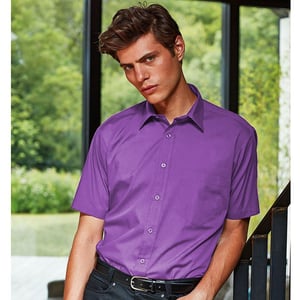 Premier Heren Korte Mouw Formele Poplin Gewoon Werk Shirt (Rijke Violet)