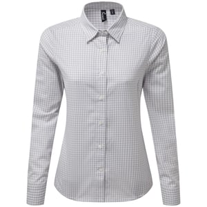 Premier Womens/Ladies Maxton Gingham Long-Sleeved Shirt (Silver/White)