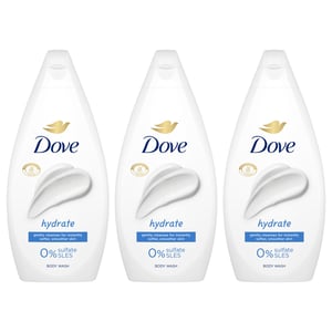 Dove Hydrate Body Wash 0% Sulfate SLES for Softer & Smoother Skin 450ml, 3 Pack