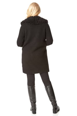 Longline Faux Shearling Knit Coatigan