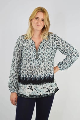 Blue Border Print Tunic Top
