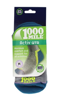 1000 Mile - Ladies Active Quarter Repreve Breathable Socks With Flat Toe Seam - Silver / Teal