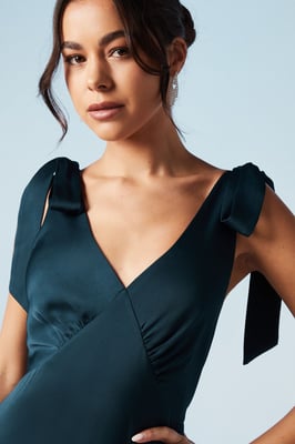 Satin Back Crepe Tie Shoulder Bridesmaids Dress