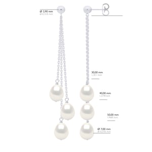 Earrings Trio - 3 Real Cultured Freshwater Pearls Pear 7-8 mm