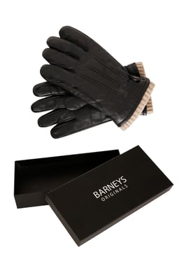 Barneys Originals Gift Boxed Black Goat Leather Glove with Cream Knit Cuff