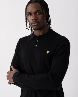 Lyle & Scott katoenen merino heren gebreide polo met lange mouwen