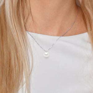 Diamond Necklace 0050 Cts natuurlijke zoetwater Pearl Ronde 9-10 mm 925