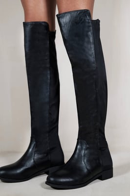 Where's That From Womens Diem Over The Knee Pull On Boots With Low Heel - Black