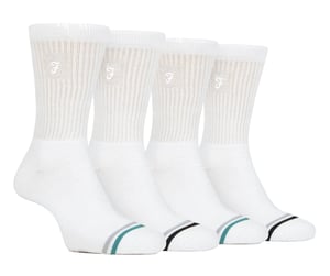 Mens Bamboo Sport Socks in Black & White | Farah | 4 Pack | Diabetic Friendly Sport Socks with Smooth Toe Seam & Loose Top | Tennis Gym Running Socks - White