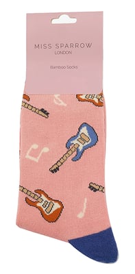 Miss Sparrow - Womens Novelty Guitar Bamboo Socks - Guitar (Pink)
