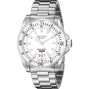 Gucci - Duik RVS Horloge met Witte Wijzerplaat voor Mannen
