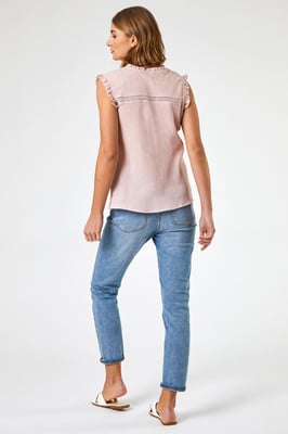 Ruffle Detail Cotton Crinkle Top