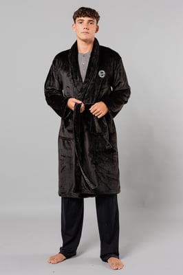 Black Plush Shawl Collar Dressing Gown