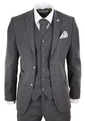 Heren 3-delig Grijs Wol Tweed Vintage Retro Pak