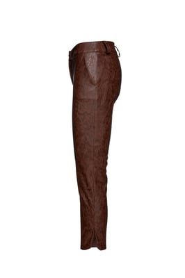 Chocoladebruin Faux Moiré Leer 7/8 Broek