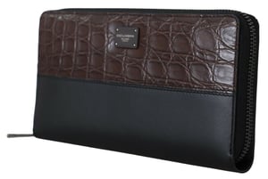 Dolce & Gabbana Black Zip Around Continental Clutch Exotic Leather Men's Wallet