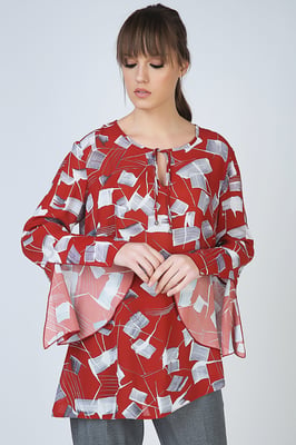 Loose Fit Print Top with Bell Sleeves