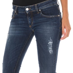 Long Denim Pants worn and torn effect 10DB50219 woman
