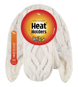 Heat Holders - Girls Majestic Soft Cosy Cable Knitted Design Bobble Trapper Hat and Mittens Gloves Set - Buttercream