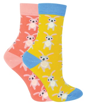 Miss Sparrow - 2 Pack Girls Bamboo Animal Patterned Socks - Rabbits