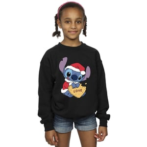 Disney Meisjes Lilo And Stitch Kerstmis Love Biscuit Sweatshirt (Zwart)